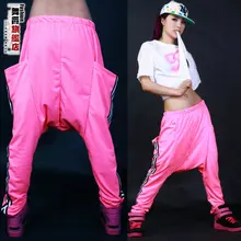 Новые модные джазовые шаровары, женские спортивные штаны в стиле хип-хоп, Женский танцевальный Свободный Полосатый костюм, брюки с большим карманом, повседневные штаны