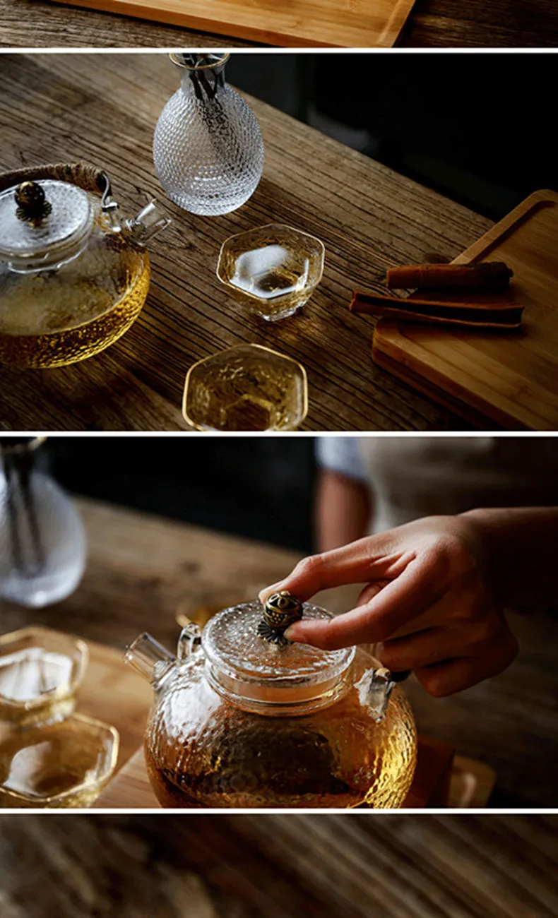 Английский послеобеденный чай Стекло кипения чай горшок высокая температура бутылка для напитков японский стиль простой молоток узор чайник