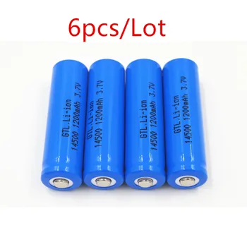 

6pcs/Lot 3.7V 1200 mAh 14500 Rechargeable Batteries Universal Blue Lithium Li-ion Battery for Camera Flashlight laser pointer