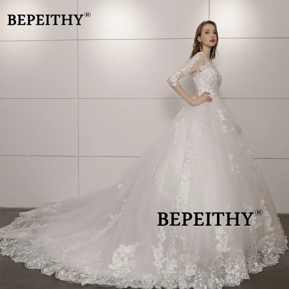 Vestido De Novia рукава три четверти кружево свадебное платье 2019 открытой спиной старинные свадебные платья бальное Лидер продаж