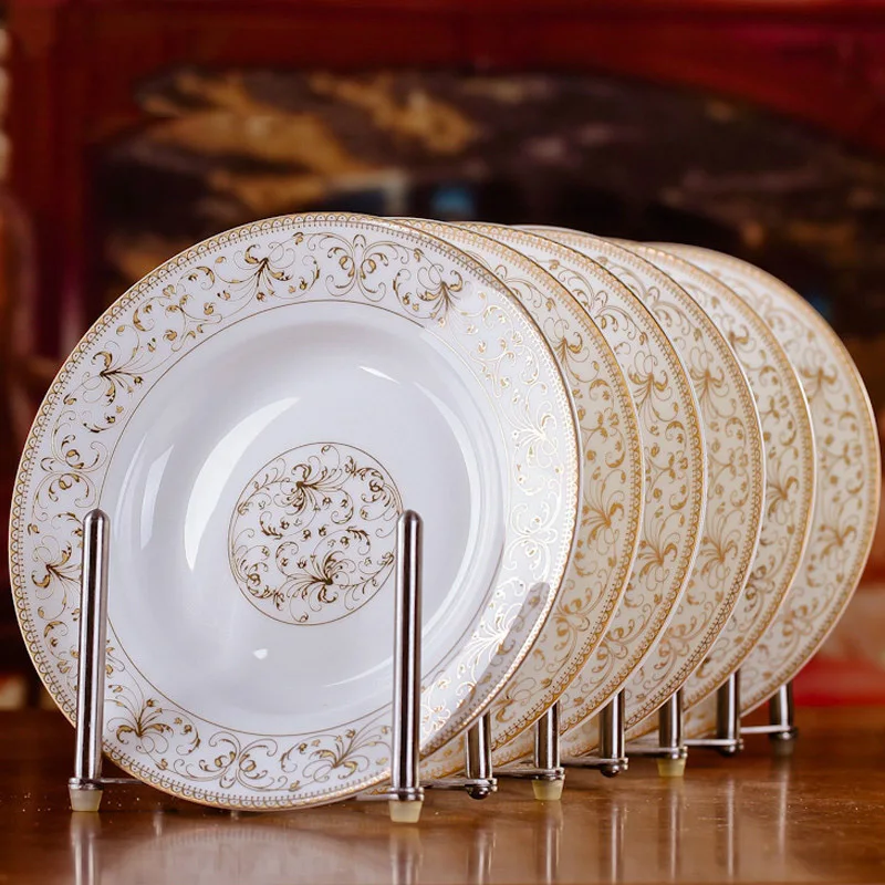 6pcs/set American Dining Room Ceramic Tableware Jingdezhen Bone China Porcelain Dinnerware 8*inch Deep Soup Dishes Decor Plates 5