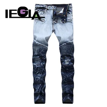 

Men's Jeans Classic Straight Fit Denim Jean Casual Light Blue Trousers Stretch Long Pants Hiphop Bike Ripped Jeans Homme