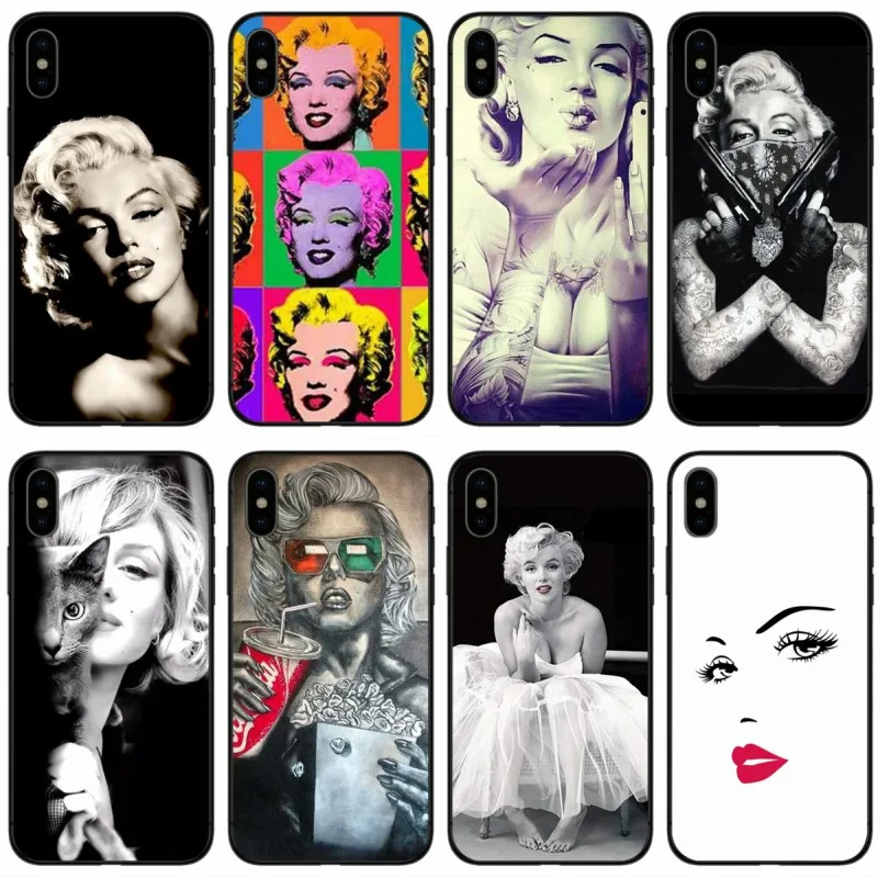 Красивый мягкий силиконовый черный чехол Marilyn Monroe с котом и другом для iPhone 6 6plus 7