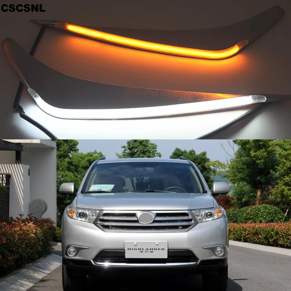 

CSCSNL 2PCS LED For Toyota Highlander 2012 2013 2014 DRL Daytime Running Light Yellow Turn Signal Relay Car Headlight Eyebrow