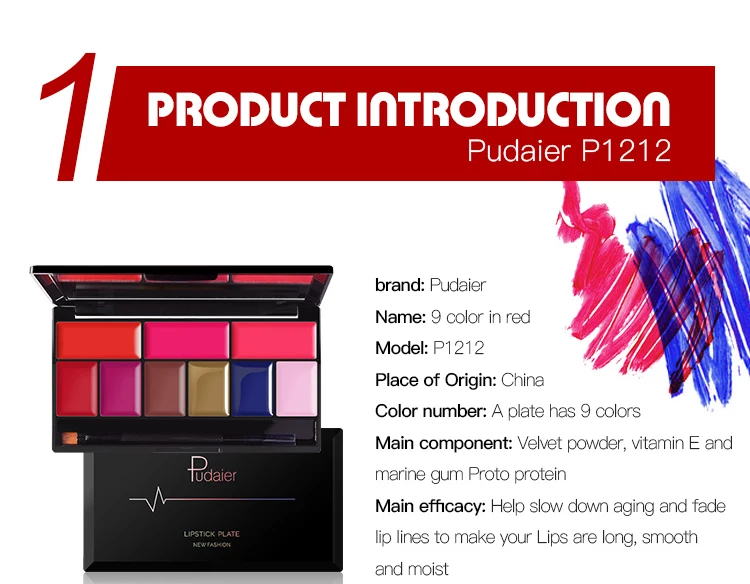 Paleta de Batom com Uma Maquiagem de Longa Pudaier Profissional Moda Cores Pintura Lábios Duração Vermelho Roxo Branco 2021 9 2 Cheap Brilho labial