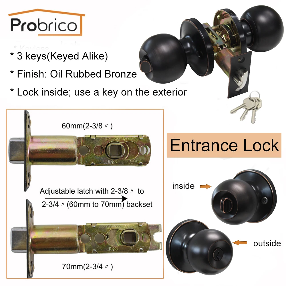 Probrico Межкомнатная дверная ручка масляная втирается круглый шар дверной набор регуляторов Ванная Комната Ручка замок с ключом для домашней двери оборудование Поставки