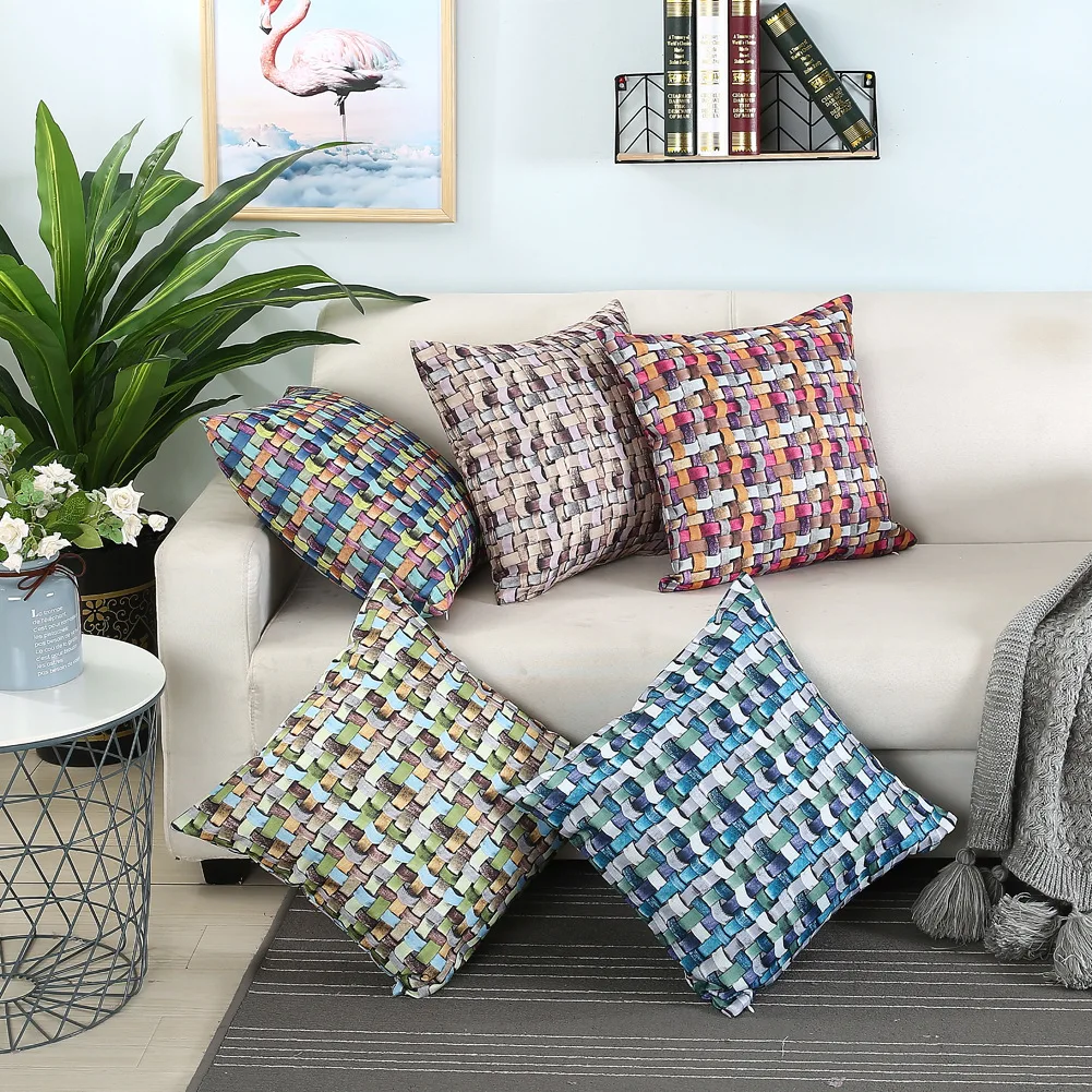 

Modern Best Throw Pillow Case Square Simple 3D Printed Pillow Cover For Sofa Seat Car Bed Home Plaid Cross Pattern Cushion Cover