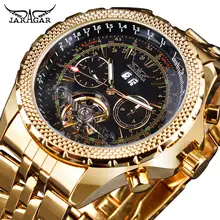 Jaragar Mens Watch Mechanical Golden Black Tourbillon Date Business Fashion Steel Band Sport Watches Automatic Self-Wind Relogio jaragar big dial auto date stainless steel band men automatic mechanical tourbillon watch relogio masculino