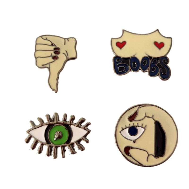 

free shipping wholesale 12pcs/ lot costume jewellery bag jean accessories metal enamel eye boobs brooch button pin