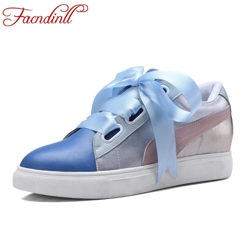

FACNDINLL fashion spring women flats shoes genuine leather women casual shoes flat heel sneaker blue brown casual shoes woman