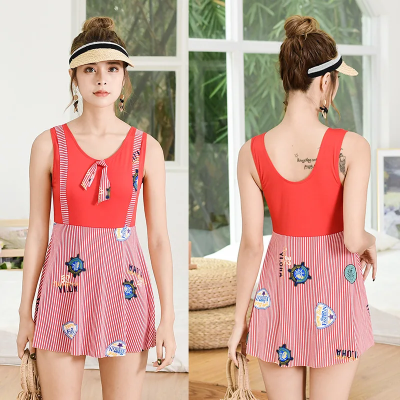 

Women Sleeveless Swimsuits Female Push Up Dress Swimsuit One Piece Swimsuits Print Hot Spring Bathing Suits