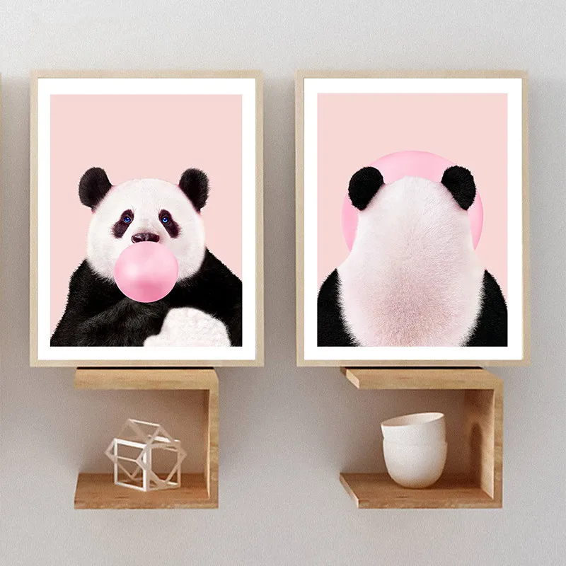 Cute-Animal-Prints-Panda-Nursery-Bubble-Gum-Wall-Art-Canvas-Painting-Blush-Pink-Funny-Poster-Decoration (1)