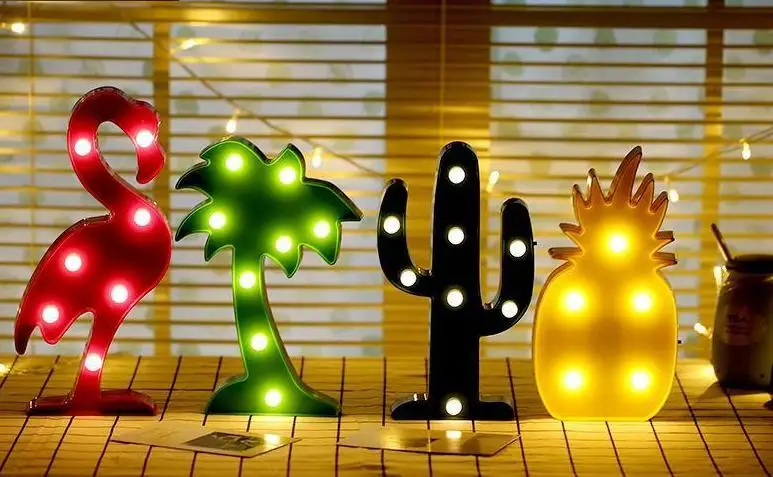 Светодиодный светильник в тропическом стиле на свадьбу, день рождения, светящийся декор, фламинго, ананас, единорог, Кокосовая пальма, Ночной светильник, настольная лампа, домашние, вечерние, Декор