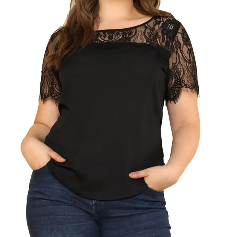 Women Perspective Sexy Lace Patchwork Striped Black Blouse Shirt Deep O Neck shortSleeve Ladies Party Top Blusa Feminina Camisas |