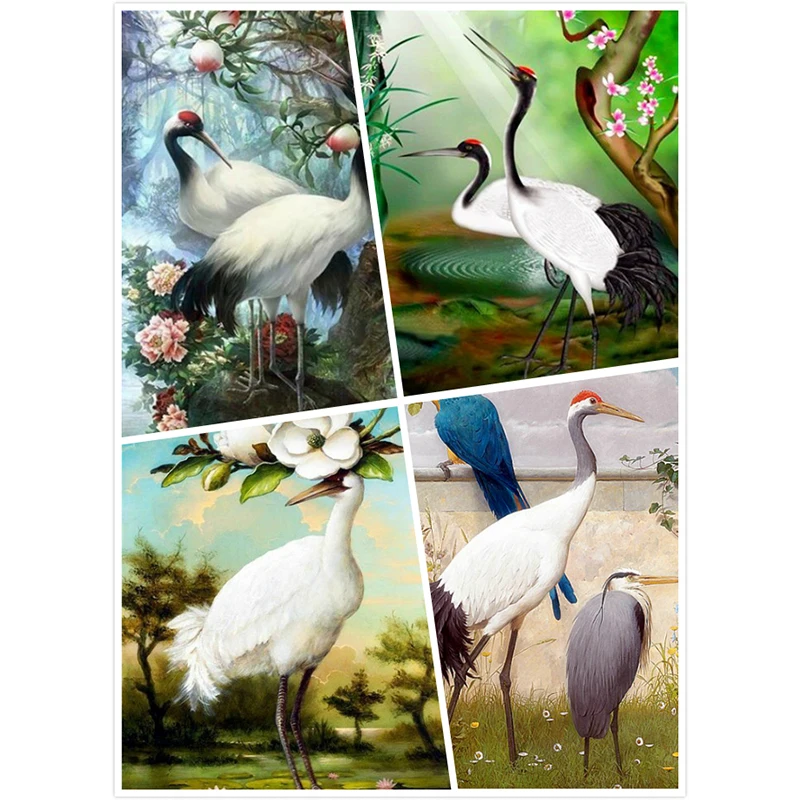 

LZAIQIZG Diamond Painting Cross Stitch Animal 5D Diamond Embroidery Sale Crane Bird DIY Full Round Diamond Mosaic Needlework