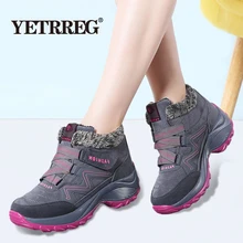 Женские зимние ботильоны; теплые женские водонепроницаемые зимние ботинки; теплые плюшевые ботинки на танкетке; Водонепроницаемые замшевые ботинки из флока; повседневная обувь