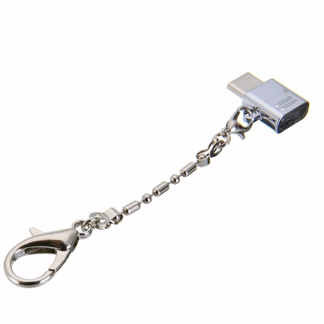 Высокое качество Мини Micro USB Женский к USB 3,1 type C Мужской адаптер конвертер с брелоком серебро