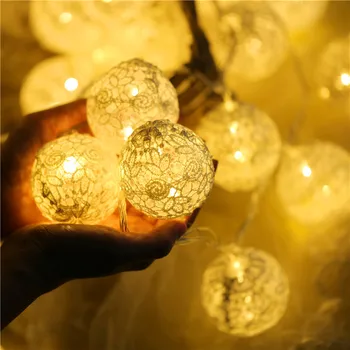

40 Led Fairy White Lace Ball Lantern Battery USB String Lights 6m LED Decoration For Christmas Garland On The Window New Year