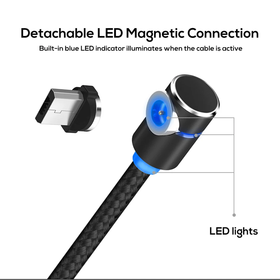 L نوع المغناطيسي كبل شحن المصغّر usb نوع C 8 دبوس كابل إلى سلك USB للهاتف المحمول 90 درجة المغناطيس شاحن آيفون X 8 7