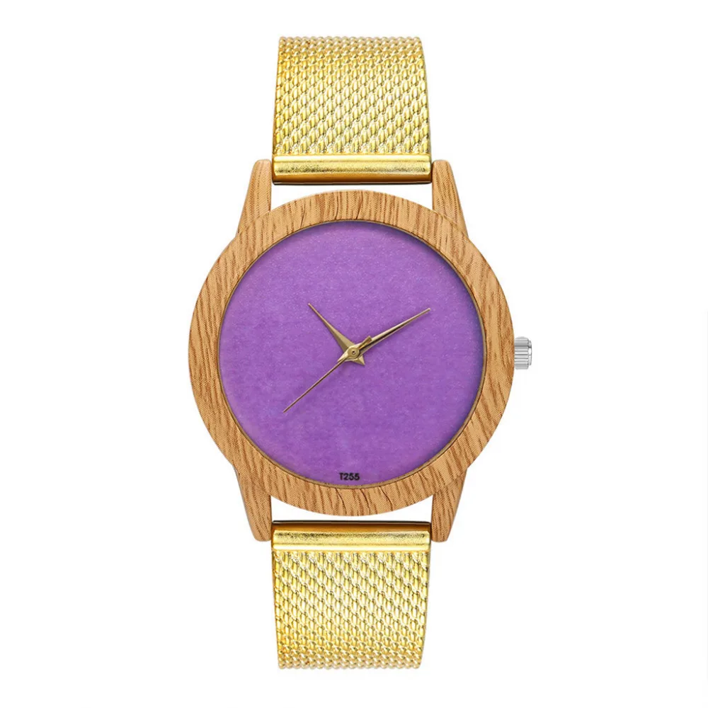 Fashion Nature Wooden Grain Leisure Minimalism Purple Dial Silicone Strap Quartz Watch Classic Casual Wrist Watch Gifts