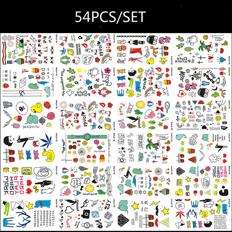 54 قطعة/المجموعة للماء الوشم للنساء فتاة لطيف الكرتون الجسم الفن ملصقات صناعة يدوية الاطفال الوشم 54 قطعة/المجموعة للماء الوشم للنساء فتاة لطيف الكرتون الجسم الفن ملصقات صناعة يدوية الاطفال الوشم
