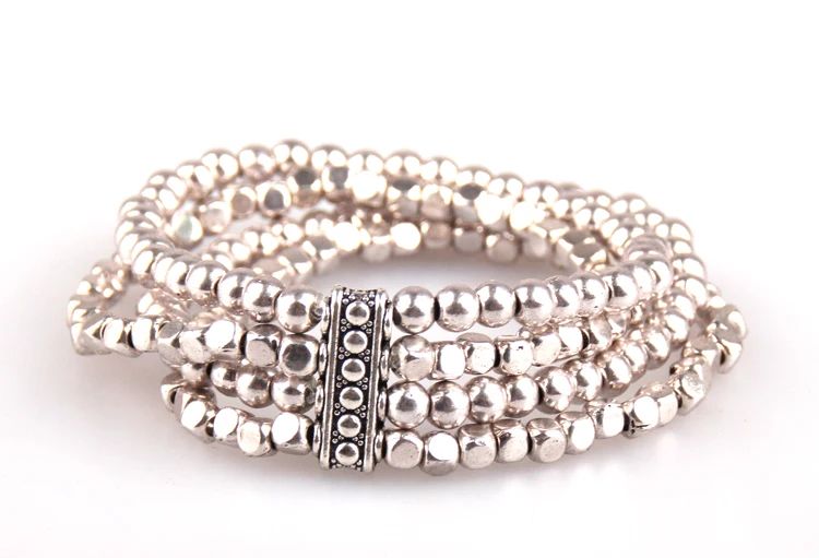 

New arrival women metal four stripe ball and square beads metal charm man or women Bracelet