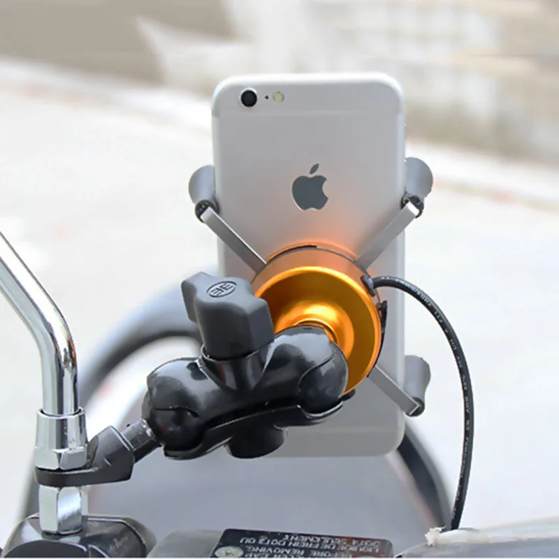 

2in1 USB Universal Chargeable Motorcycle Phone Holder 360 Motor bike handlebar Rotating Mount Mobile Rearview Mirro Phone Stand
