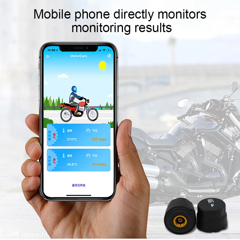 

New Motorcycle Tire Pressure Alarm System TPMS Monitoring Gauge Bluetooth APP Display Tyre External Sensor Set CSL2018