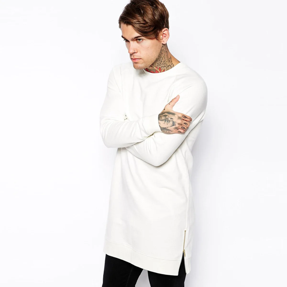 

2018 Europe and the United States long trade hedging thin section of the long-sleeved t-shirt hem shirt zipper