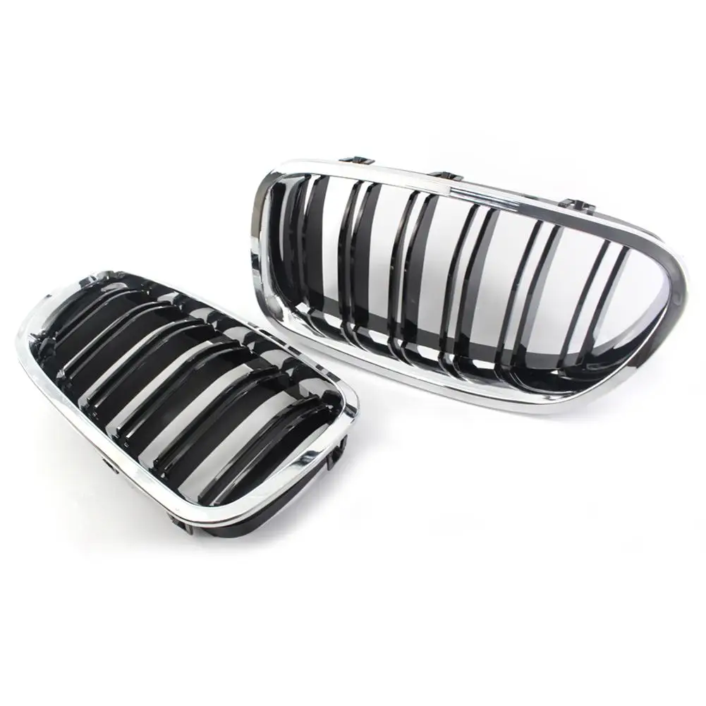 

1 Pair Medium Grid Car Half-Plated Frame Bright Black Double Line Medium Grid for BMW F10 F18 2011 2012 2013 2014 2015 2016