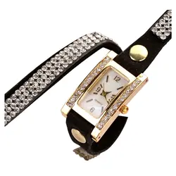 Практичные шикарные часы/женские часы/Кварцевые часы с кристаллами квадратный браслет
