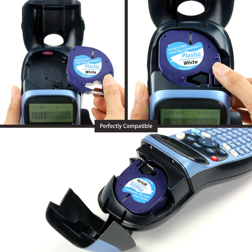 Для Dymo 91201 лента для этикеток 12 мм * 4 м черная на белом совместима с DYMO Letratag