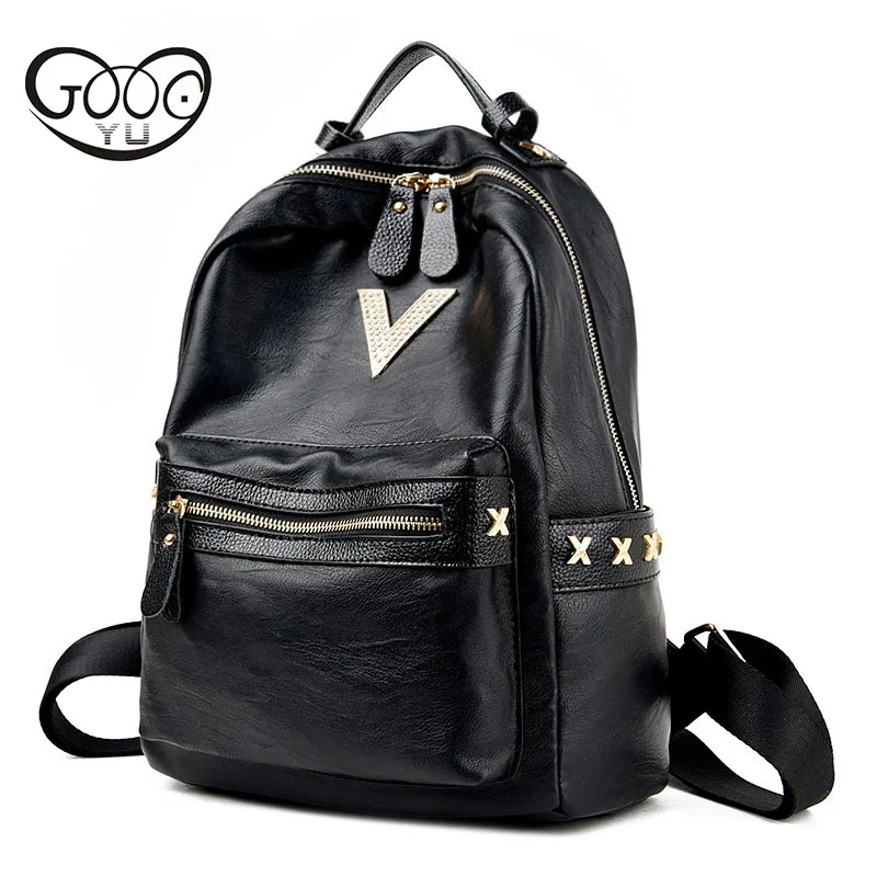 

GOOG.YU Fashion trend of women 's shoulder bags new rivets diamond decoration simple Women leather backpack wild travel bag
