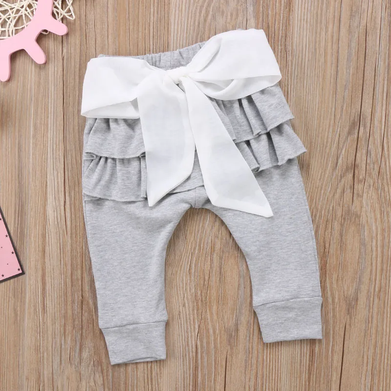 Многослойные штаны с оборками для маленьких девочек длинные штаны для малышей повседневная одежда с бантом