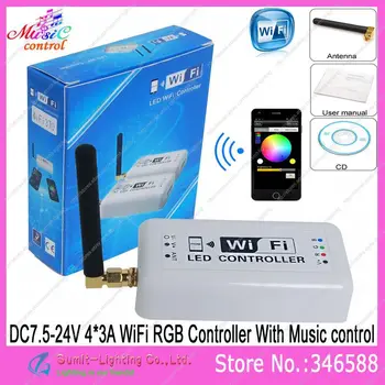 

DC7.5-24V 4*3A Wifi RGB LED Controller Millions Color with Music Controller Mode for iPhone/iPad with Android or IOS system