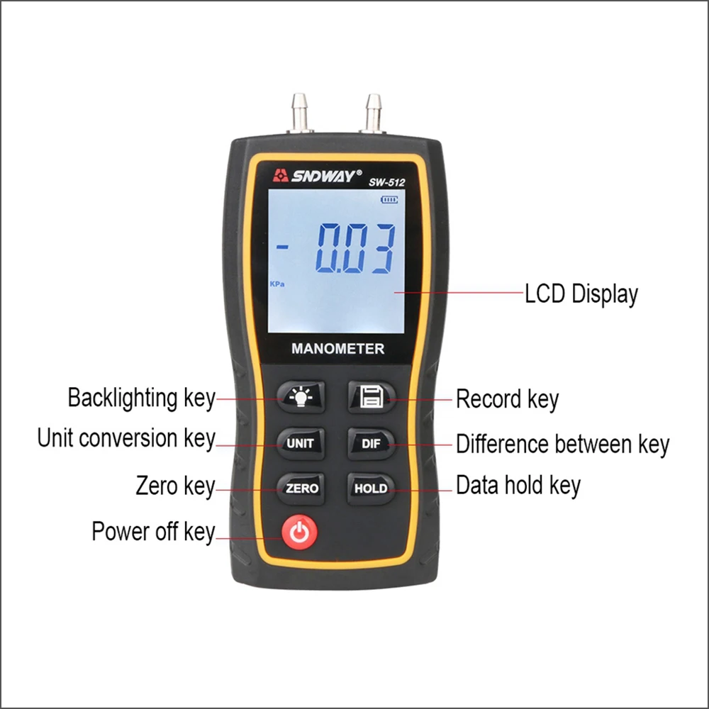SNDWAY цифровой манометр датчик давления воздуха SW-512 манометры дифференциальный Природный газовый манометр измеритель измерения