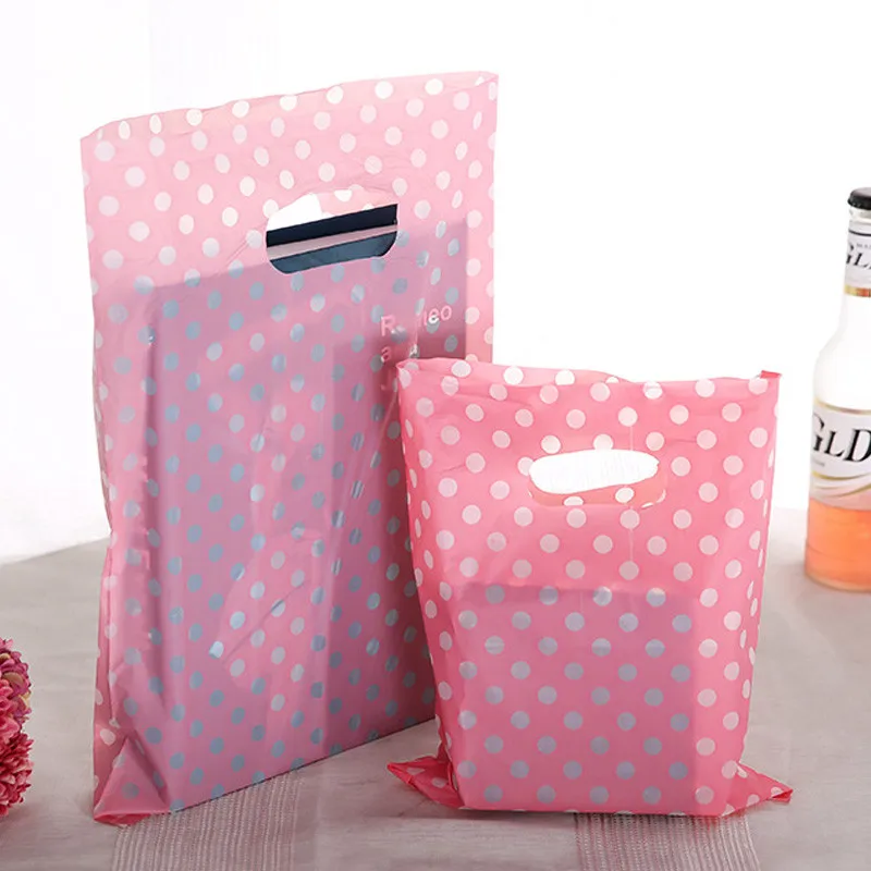 Black/Pink White Dot Plastic Gift Bags With Handles 15*20cm New 100pcs/lot Plastic Packaging For ...