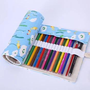 

36/48/72 Hole Korean Cute Sea World Handmade Camvas Color Pencil Case Pen Curtain Kawaii Girl Stationery School Supplies Roll Up