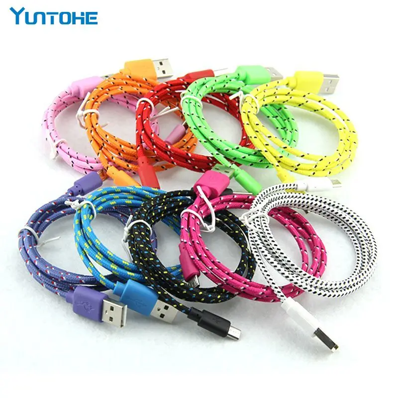 

100pcs 1M/2M/3M Braided Fabric Micro USB 2.0 V8 Cord Data&Sync Charger Chargering Cable for Android Smart Phone Samsung Xiaomi