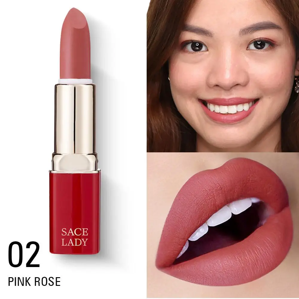 02 Pink Rose SACE LADY, матовая губная помада, водостойкая, макияж, профессиональная, Обнаженная губная помада, стойкая, макияж, натуральный, красный, для губ, красота, косметика - Цвет: 02 Pink Rose