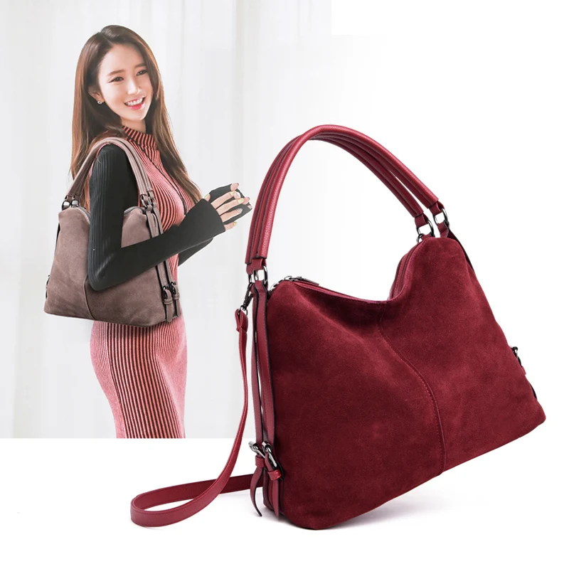 Women Real Split Suede Leather Hobo Bag New Design Female Leisure Large Shoulder Bags Shopping Casual Handbag Sac