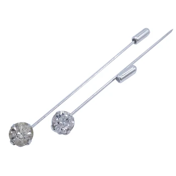 

Silver Plated 100piece 8mm Clear Transparent Crystal 70mm Sharp Tip Muslim Hijab Pins Stick Brooches Base Blank Settings MHP27