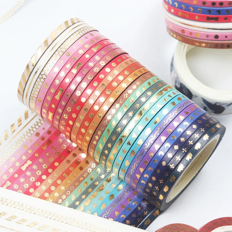

24Rolls/Set Foil Slim Washi Tape Diy Decoration Scrapbooking Planner 3mm*5m Masking Tape Adhesive Tape Label Sticker Stationery
