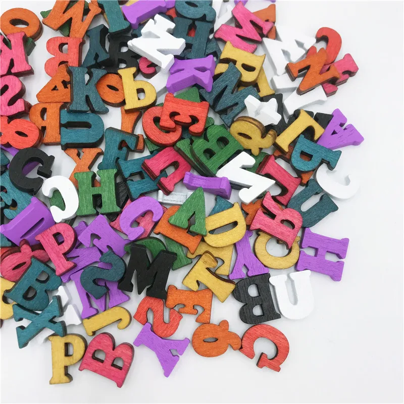 

100 Pcs Mixed Colored Letter WoodenDIY Doodle Educational Toy Small Natural Wooden Scrapbooking Embellishments DIY Craft Decor