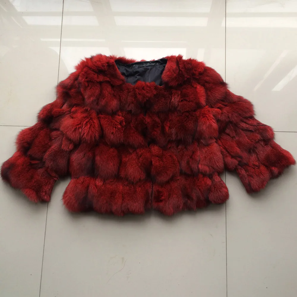 Новое поступление, Женская куртка из натурального Лисьего меха, женская верхняя одежда из натурального Лисьего меха, короткое стильное теплое зимнее меховое пальто на заказ размера плюс - Цвет: Red