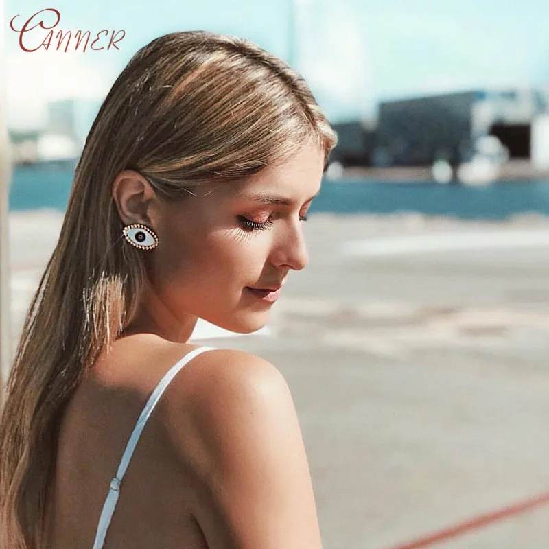 

CANNER 2019 New Design Vintage Eye Shape Stud Earrings For Women Jewelry Fashion Personality Dripping Oil Big Statement Earring