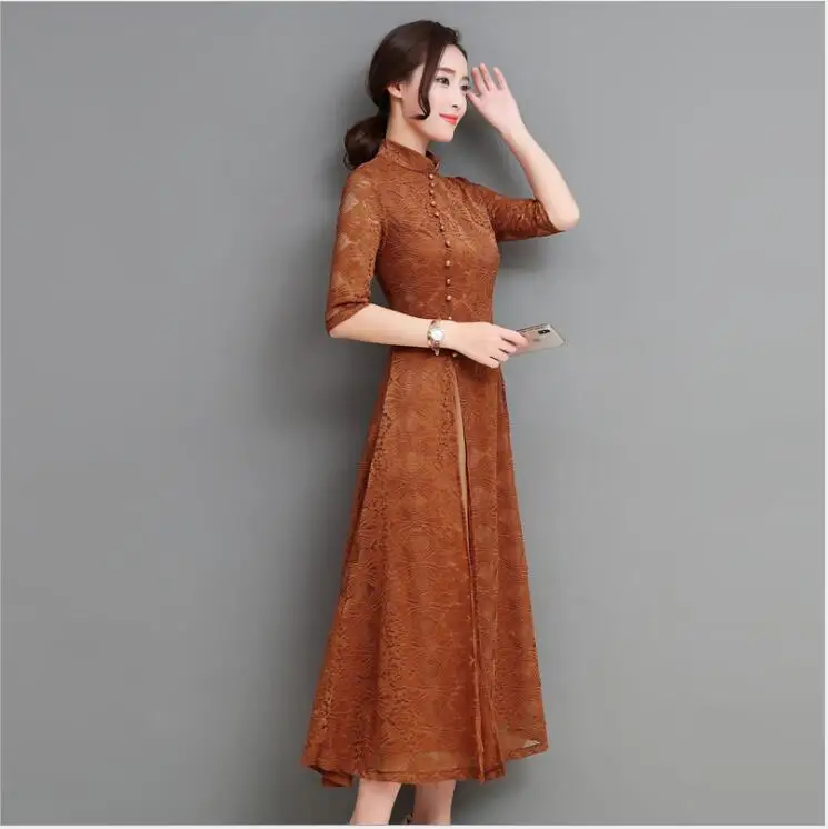 

Summer Autumn Vietnam AoDai women elegant retro chinese traditional dress silk cotton cheongsam lady wedding casual design qipao