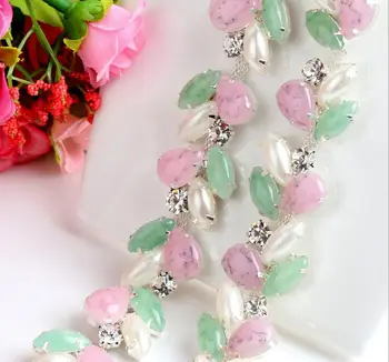 

Free Shipping 1 yard Rhinestone Trim With Resin Stones, Rhinestone Bridal Applique,Wedding Applique,Rhinestone Chain TONG009