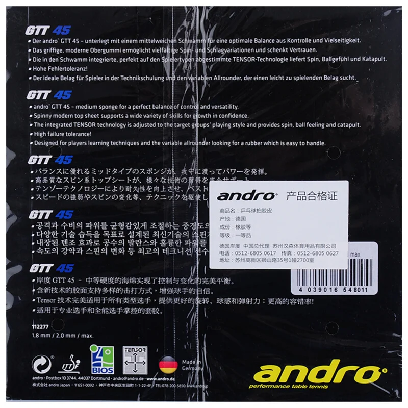 اندرو تنس طاولة المطاط GTT45 سريع هجوم + حلقة البثور في مع الإسفنج المهنية بينغ بونغ اكسسوارات تنيس دي ميسا