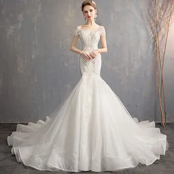 

High Quality 2019 Wedding Slash Neck Backless Mermaid Dress Sexy Women Fashion Short Beading Bohemian Party Dresses Wholesale